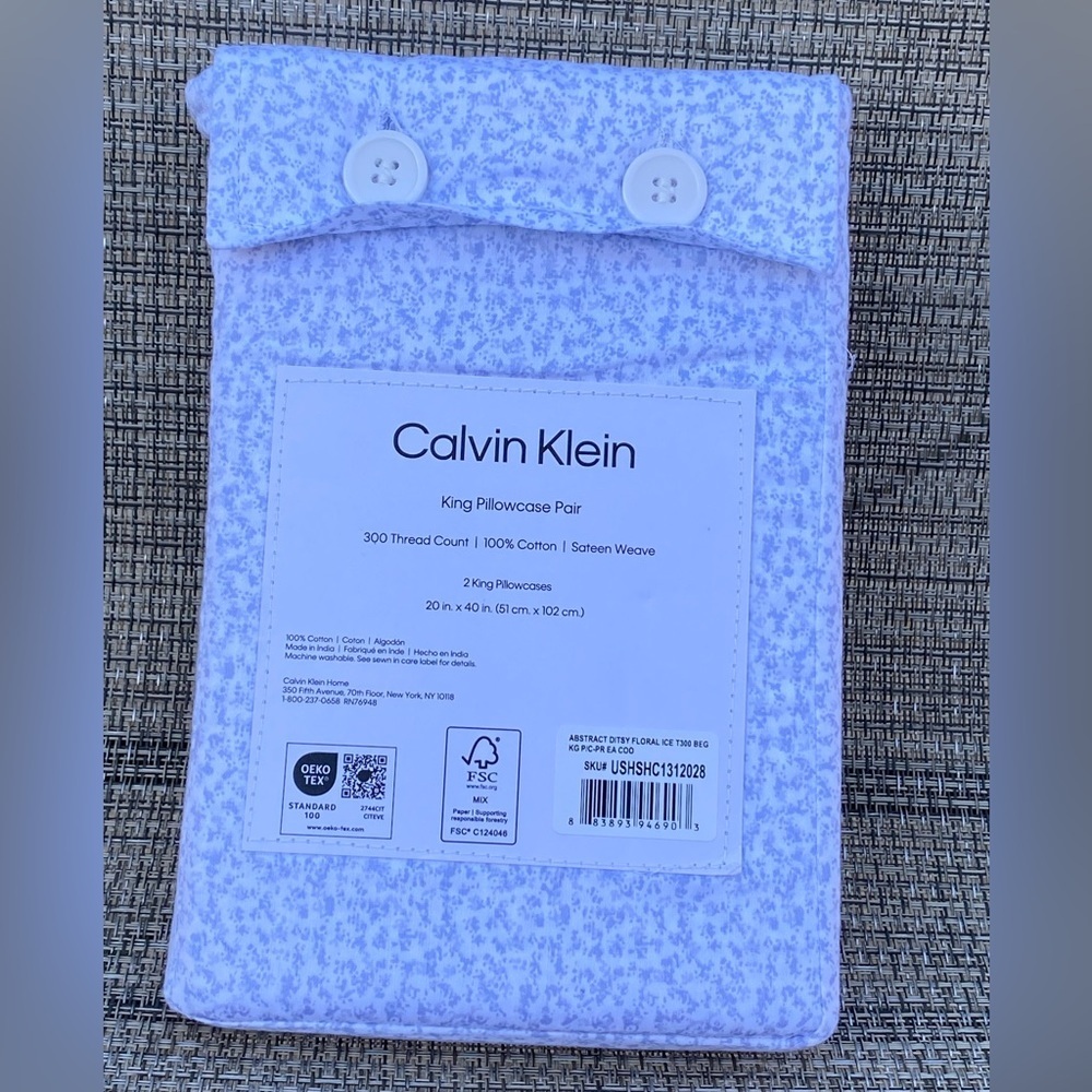 Calvin Klein Abstract Ditsy Floral Blue Cotton KING Pillowcase Set 2pc - Picture 2 of 7